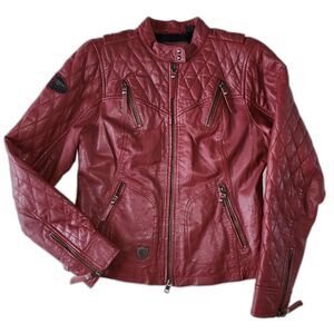 Harley Davidson Burgundy Leather Motorcycle Jacket Size M